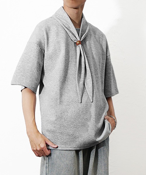MinoriTY(マイノリティ)の「【MinoriTY】スカーフTシャツ メンズ 夏服 半袖 リングスカーフ付き スタンドカラーTシャツ(Tシャツ/カットソー・メンズ・グレー/ブラック・M/L)」の12枚目の写真