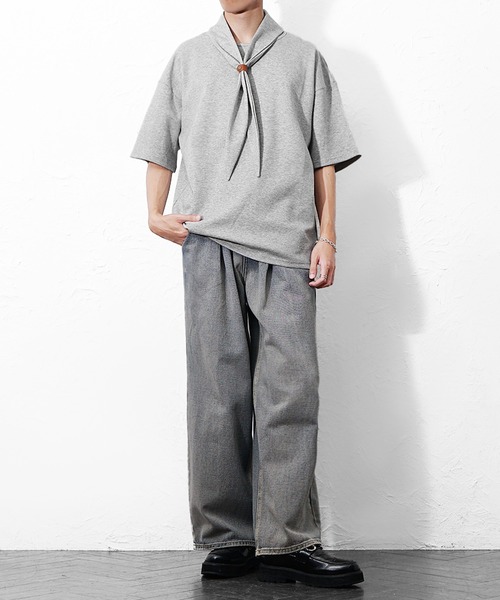 MinoriTY(マイノリティ)の「【MinoriTY】スカーフTシャツ メンズ 夏服 半袖 リングスカーフ付き スタンドカラーTシャツ(Tシャツ/カットソー・メンズ・グレー/ブラック・M/L)」の13枚目の写真