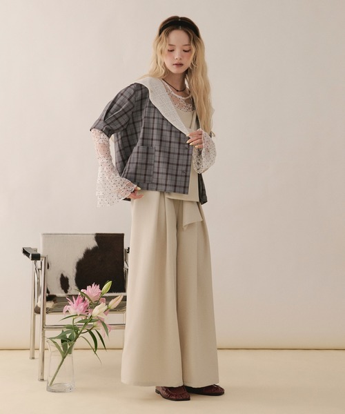 loin nuit(ロワンニュイ)の「sailor collar lace jacket / セーラーカラーレースジャケット(テーラードジャケット・レディース・ピンク/グレー/ネイビー・FREE)」の9枚目の写真
