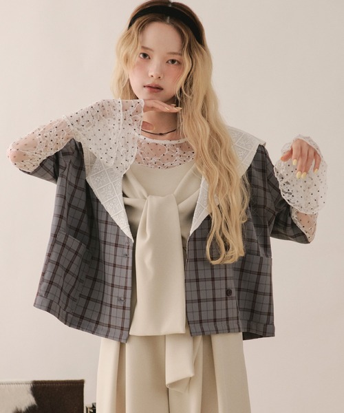 loin nuit(ロワンニュイ)の「sailor collar lace jacket / セーラーカラーレースジャケット(テーラードジャケット・レディース・ピンク/グレー/ネイビー・FREE)」の10枚目の写真