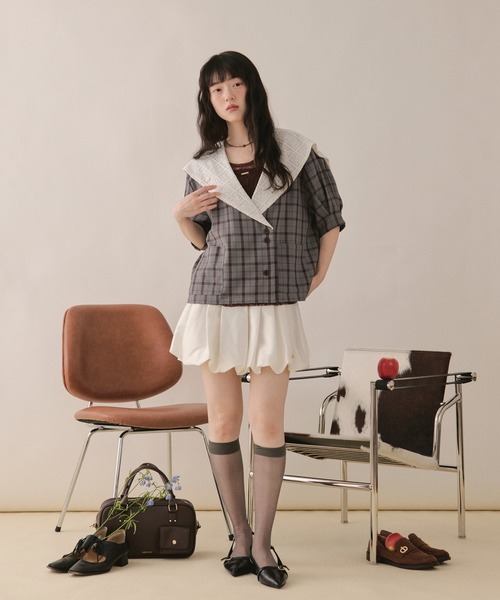 loin nuit(ロワンニュイ)の「sailor collar lace jacket / セーラーカラーレースジャケット(テーラードジャケット・レディース・ピンク/グレー/ネイビー・FREE)」の13枚目の写真