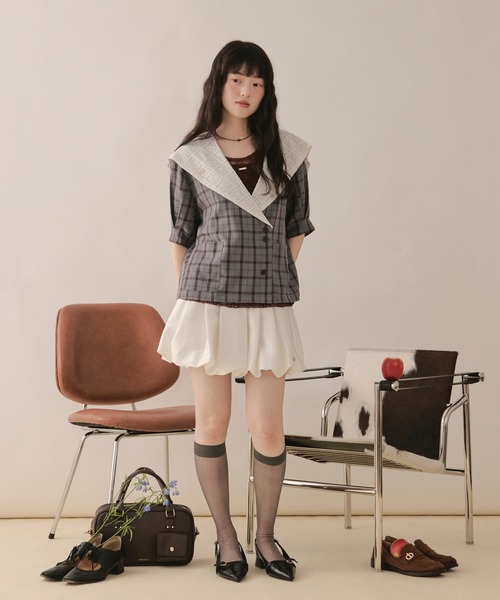 loin nuit(ロワンニュイ)の「sailor collar lace jacket / セーラーカラーレースジャケット(テーラードジャケット・レディース・ピンク/グレー/ネイビー・FREE)」の14枚目の写真