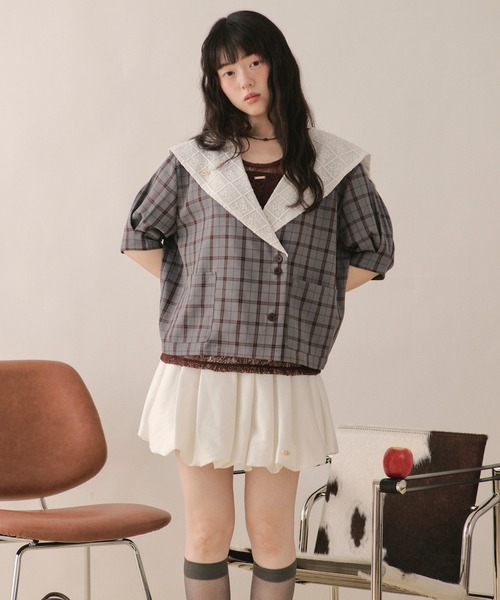 loin nuit(ロワンニュイ)の「sailor collar lace jacket / セーラーカラーレースジャケット(テーラードジャケット・レディース・ピンク/グレー/ネイビー・FREE)」の18枚目の写真