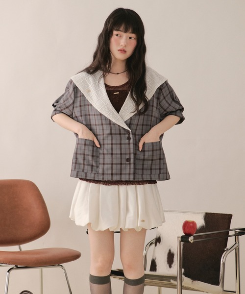 loin nuit(ロワンニュイ)の「sailor collar lace jacket / セーラーカラーレースジャケット(テーラードジャケット・レディース・ピンク/グレー/ネイビー・FREE)」の19枚目の写真