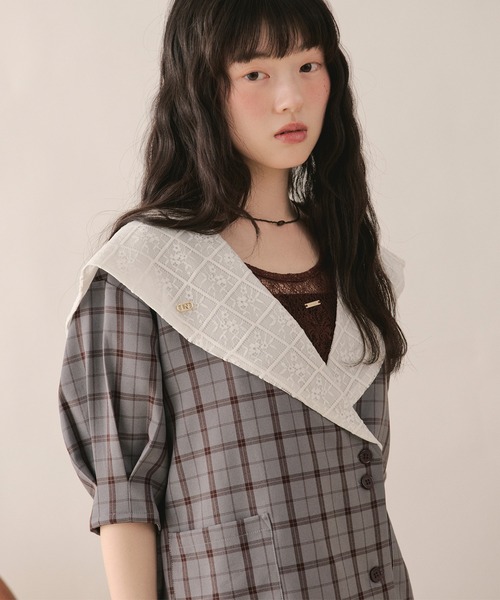 loin nuit(ロワンニュイ)の「sailor collar lace jacket / セーラーカラーレースジャケット(テーラードジャケット・レディース・ピンク/グレー/ネイビー・FREE)」の11枚目の写真