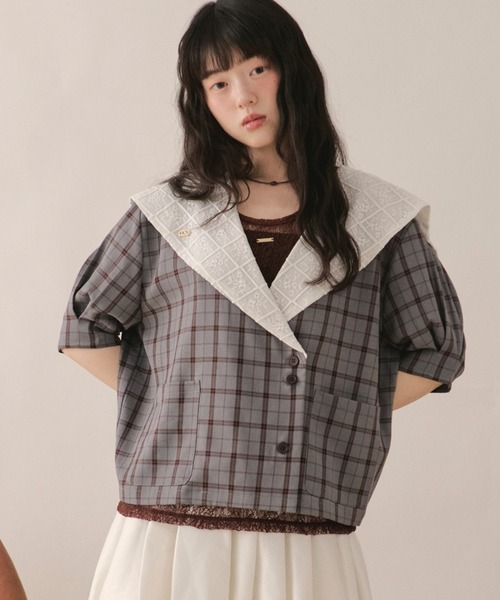 loin nuit(ロワンニュイ)の「sailor collar lace jacket / セーラーカラーレースジャケット(テーラードジャケット・レディース・ピンク/グレー/ネイビー・FREE)」の12枚目の写真