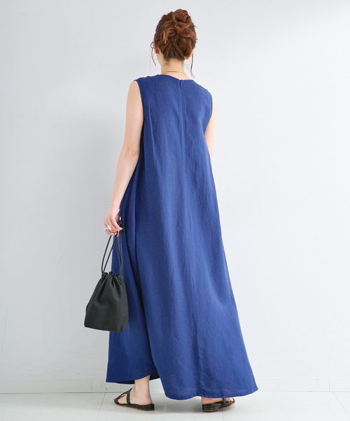 B.C STOCK(ベーセーストック)の「《追加10》手洗い可 / リネンレーヨンスリーブレスワンピース(ワンピース・レディース・ブルー/コバルトブルー/レッド/ブラック/パープル/ライトブルー・MEDIUM/SMALL)」の10枚目の写真