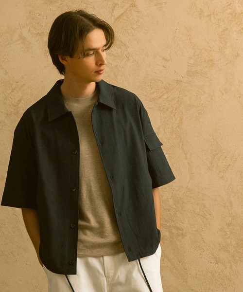 CIRCLEE（サークリー）の「CIRCLEE(サークリー)リネンシルクブレンド スキッパーシャツ（シャツ/ブラウス・メンズ・ネイビー・XL/L/M）」の5枚目の写真