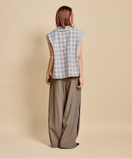 LHELBIE（レルビエ）の「ブークレーチェックベスト（Tシャツ/カットソー・レディース・ライトグリーン/グレー・M）」の8枚目の写真