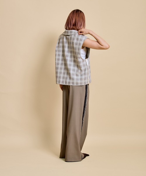 LHELBIE（レルビエ）の「ブークレーチェックベスト（Tシャツ/カットソー・レディース・ライトグリーン/グレー・M）」の9枚目の写真