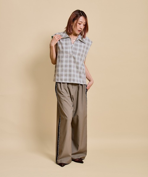 LHELBIE（レルビエ）の「ブークレーチェックベスト（Tシャツ/カットソー・レディース・ライトグリーン/グレー・M）」の7枚目の写真