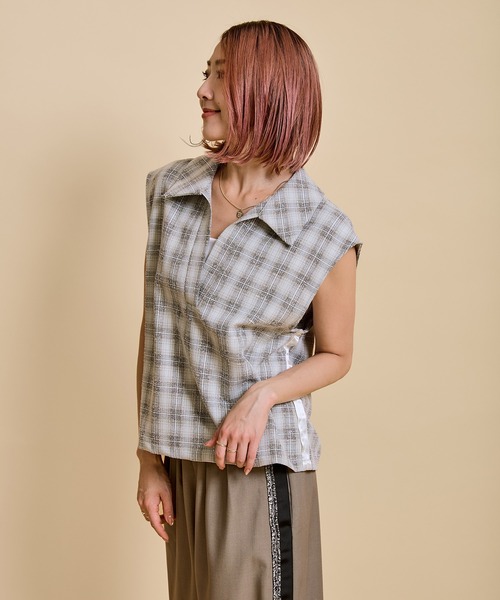 LHELBIE（レルビエ）の「ブークレーチェックベスト（Tシャツ/カットソー・レディース・ライトグリーン/グレー・M）」の14枚目の写真