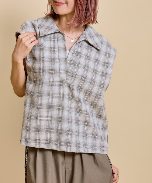 LHELBIE（レルビエ）の「ブークレーチェックベスト（Tシャツ/カットソー・レディース・ライトグリーン/グレー・M）」の13枚目の写真