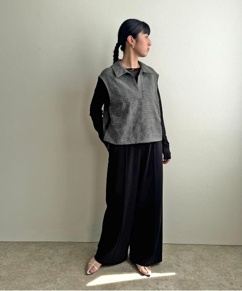 LHELBIE（レルビエ）の「ブークレーチェックベスト（Tシャツ/カットソー・レディース・ライトグリーン/グレー・M）」の4枚目の写真