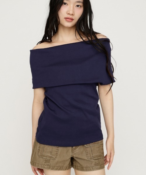 SLY(スライ)の「MANY WAY CUT TOPS メニーウェイカットトップス 夏服 秋服(Tシャツ/カットソー・レディース・ネイビー/ボルドー/ブラック/チャコールグレー・FREE)」の1枚目の写真
