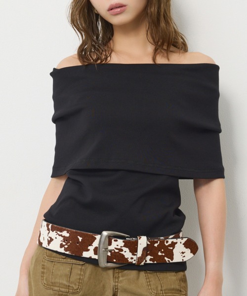 SLY(スライ)の「MANY WAY CUT TOPS メニーウェイカットトップス 夏服 秋服(Tシャツ/カットソー・レディース・ネイビー/ボルドー/ブラック/チャコールグレー・FREE)」の2枚目の写真