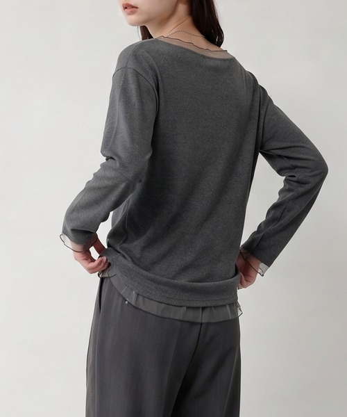aimoha(アイモハ)の「aimoha/シアー切替トップス(Tシャツ/カットソー・レディース・グレー/ブラック・FREE)」の8枚目の写真