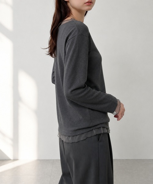 aimoha(アイモハ)の「aimoha/シアー切替トップス(Tシャツ/カットソー・レディース・グレー/ブラック・FREE)」の6枚目の写真