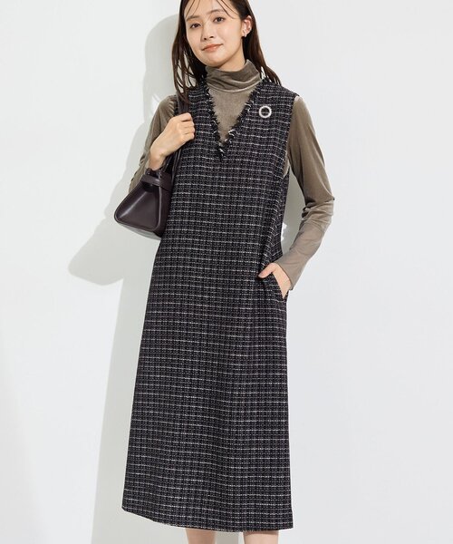 INDIVI(インディヴィ)の「【華やか/スタイルUP】上品ツイードジャンパードレス(ワンピース・レディース・ブラック系3/ホワイト系6・15 /13/34/38/05)」の8枚目の写真