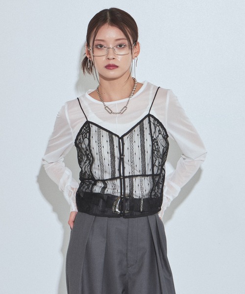 PAGEBOY(ページボーイ)の「レースビスチェセット(Tシャツ/カットソー・レディース・オフホワイト/ブラック・FREE)」の13枚目の写真