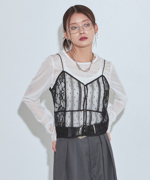 PAGEBOY(ページボーイ)の「レースビスチェセット(Tシャツ/カットソー・レディース・オフホワイト/ブラック・FREE)」の14枚目の写真