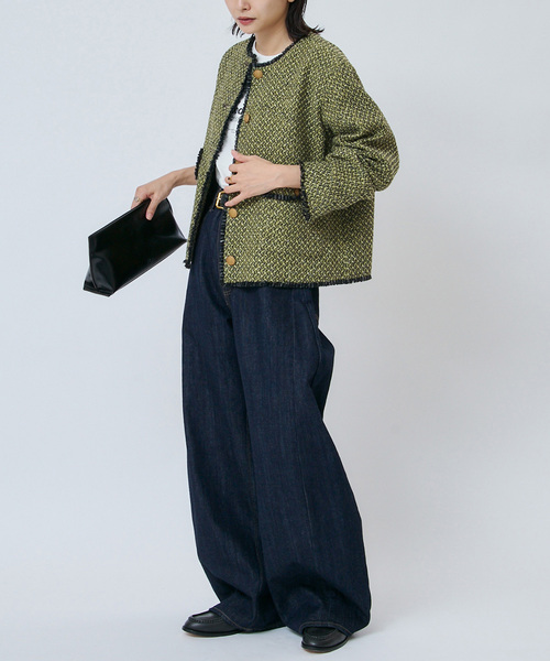 journal standard L'essage(ジャーナルスタンダードレサージュ)の「【一部店舗&WEB限定】GIOLICAツイード C ジャケット(ノーカラージャケット・レディース・モスグリーン・FREE)」の13枚目の写真