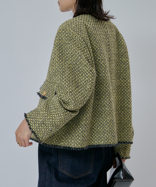 journal standard L'essage(ジャーナルスタンダードレサージュ)の「【一部店舗&WEB限定】GIOLICAツイード C ジャケット(ノーカラージャケット・レディース・モスグリーン・FREE)」の15枚目の写真