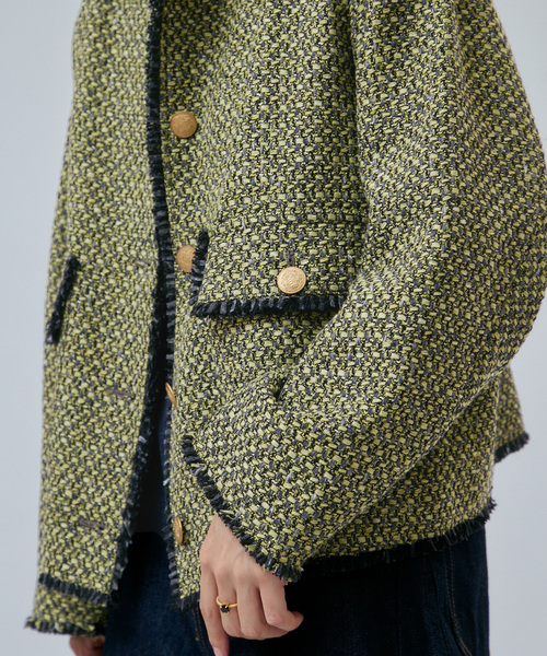 journal standard L'essage(ジャーナルスタンダードレサージュ)の「【一部店舗&WEB限定】GIOLICAツイード C ジャケット(ノーカラージャケット・レディース・モスグリーン・FREE)」の16枚目の写真