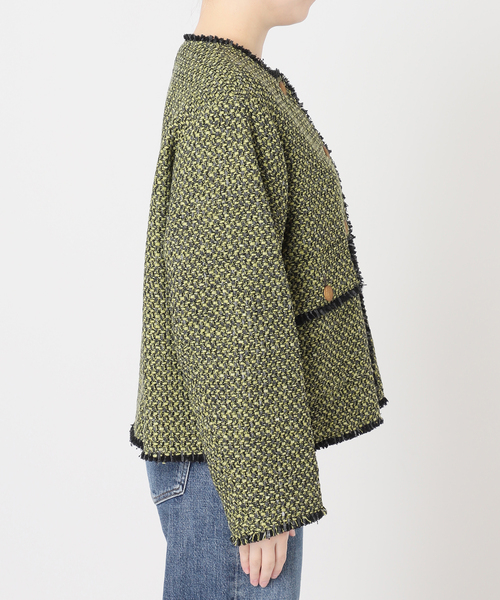 journal standard L'essage(ジャーナルスタンダードレサージュ)の「【一部店舗&WEB限定】GIOLICAツイード C ジャケット(ノーカラージャケット・レディース・モスグリーン・FREE)」の5枚目の写真
