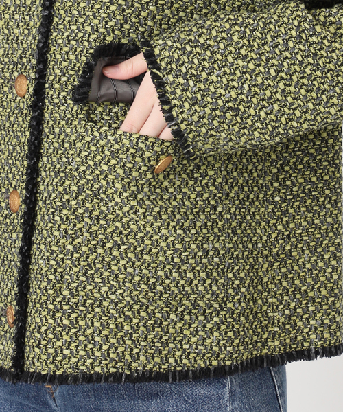 journal standard L'essage(ジャーナルスタンダードレサージュ)の「【一部店舗&WEB限定】GIOLICAツイード C ジャケット(ノーカラージャケット・レディース・モスグリーン・FREE)」の7枚目の写真