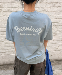 カシーブロゴバックタイポグラフィックオーバーサイズ半袖Tシャツ(スカイブルー)