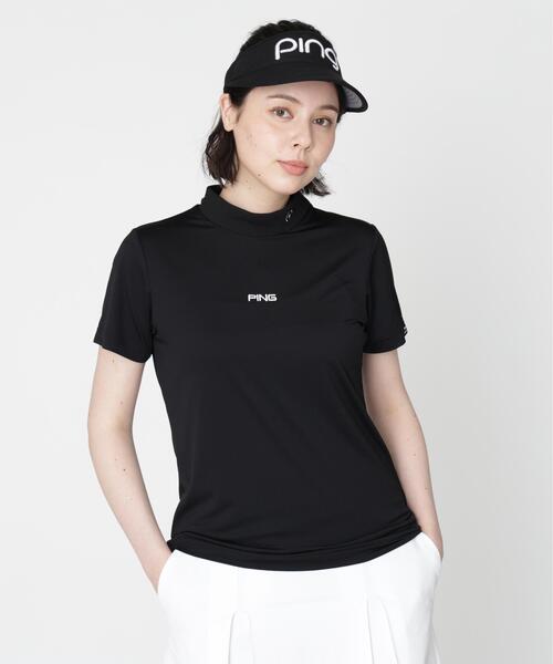 PING(ピン)の「【PING APPAREL】ナイロンサッカー半袖ハイネックシャツ (LADIES)(Tシャツ/カットソー・レディース・ブラック/ホワイト/グレー・S/L/M/LL)」の1枚目の写真