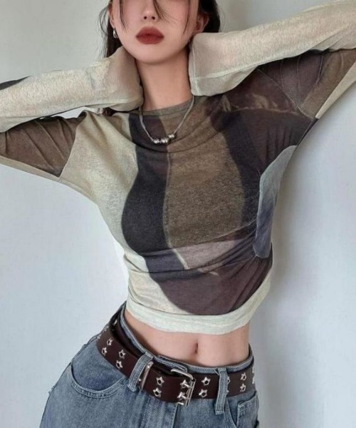 Ritzy(リッツィー)の「ニュアンス柄 シアー長袖トップス(Tシャツ/カットソー・レディース・A・FREE)」の6枚目の写真