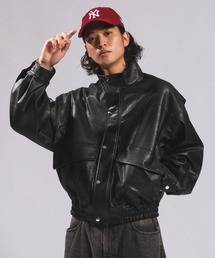 RAGEBLUE（レイジブルー）の「SYNTHETIC LEATHER  STAND NECK BOMBER JACKET シンセティックレザースタンドネックボンバーブルゾン（ブルゾン）」