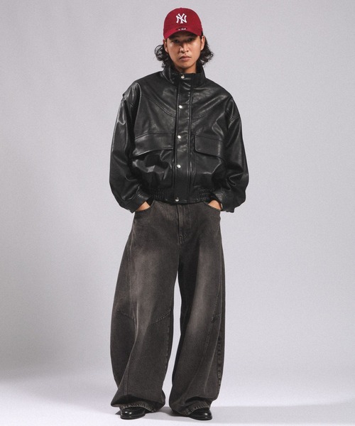 RAGEBLUE（レイジブルー）の「SYNTHETIC LEATHER  STAND NECK BOMBER JACKET/シンセティックレザースタンドネックボンバーブルゾン（ブルゾン・メンズ・ブラック・MEDIUM/LARGE）」の3枚目の写真