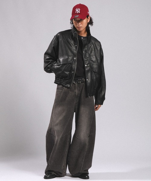 RAGEBLUE（レイジブルー）の「SYNTHETIC LEATHER  STAND NECK BOMBER JACKET/シンセティックレザースタンドネックボンバーブルゾン（ブルゾン・メンズ・ブラック・MEDIUM/LARGE）」の5枚目の写真