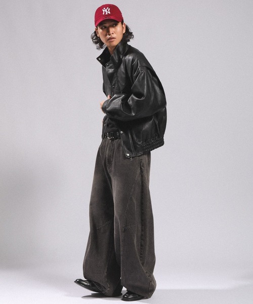 RAGEBLUE（レイジブルー）の「SYNTHETIC LEATHER  STAND NECK BOMBER JACKET/シンセティックレザースタンドネックボンバーブルゾン（ブルゾン・メンズ・ブラック・MEDIUM/LARGE）」の6枚目の写真