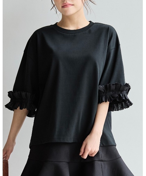 BIRTHDAY BASH(バースデイバッシュ)の「TUCK RIBBON SLEEVE TOPS(タックリボンスリーブルトップス)(Tシャツ/カットソー・レディース・ブラック/サックスブルー/ホワイト・FREE)」の3枚目の写真