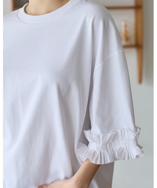 BIRTHDAY BASH(バースデイバッシュ)の「TUCK RIBBON SLEEVE TOPS(タックリボンスリーブルトップス)(Tシャツ/カットソー・レディース・ブラック/サックスブルー/ホワイト・FREE)」の7枚目の写真