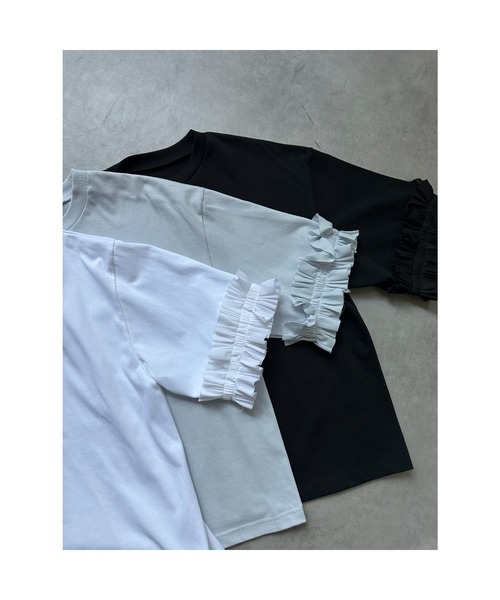 BIRTHDAY BASH(バースデイバッシュ)の「TUCK RIBBON SLEEVE TOPS(タックリボンスリーブルトップス)(Tシャツ/カットソー・レディース・ブラック/サックスブルー/ホワイト・FREE)」の21枚目の写真