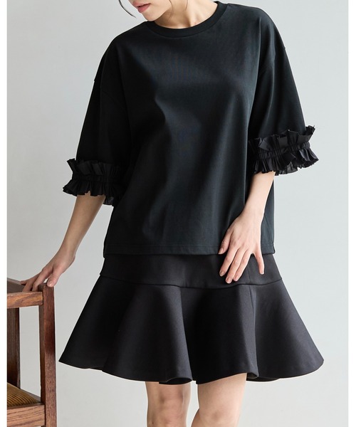 BIRTHDAY BASH(バースデイバッシュ)の「TUCK RIBBON SLEEVE TOPS(タックリボンスリーブルトップス)(Tシャツ/カットソー・レディース・ブラック/サックスブルー/ホワイト・FREE)」の10枚目の写真