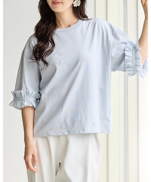 BIRTHDAY BASH(バースデイバッシュ)の「TUCK RIBBON SLEEVE TOPS(タックリボンスリーブルトップス)(Tシャツ/カットソー・レディース・ブラック/サックスブルー/ホワイト・FREE)」の14枚目の写真