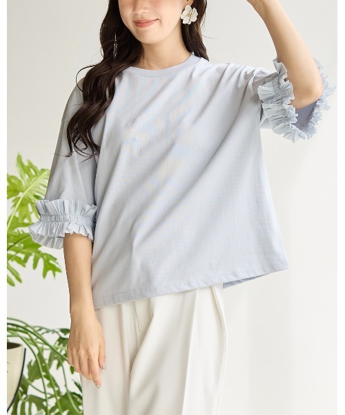BIRTHDAY BASH(バースデイバッシュ)の「TUCK RIBBON SLEEVE TOPS(タックリボンスリーブルトップス)(Tシャツ/カットソー・レディース・ブラック/サックスブルー/ホワイト・FREE)」の15枚目の写真
