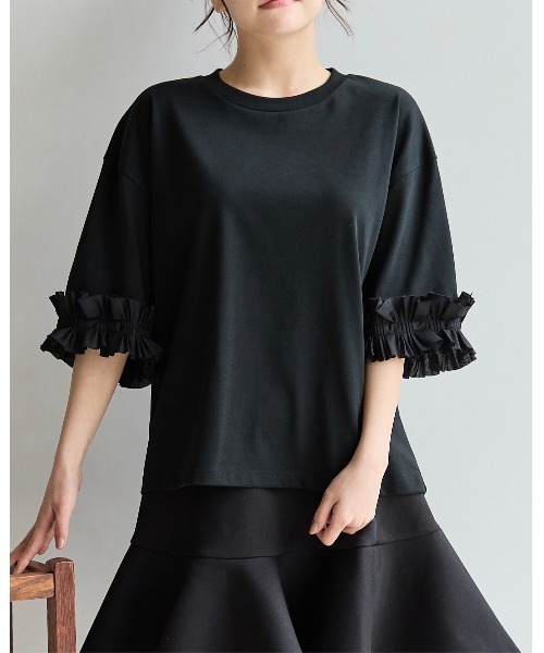 BIRTHDAY BASH(バースデイバッシュ)の「TUCK RIBBON SLEEVE TOPS(タックリボンスリーブルトップス)(Tシャツ/カットソー・レディース・ブラック/サックスブルー/ホワイト・FREE)」の11枚目の写真