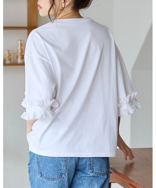BIRTHDAY BASH(バースデイバッシュ)の「TUCK RIBBON SLEEVE TOPS(タックリボンスリーブルトップス)(Tシャツ/カットソー・レディース・ブラック/サックスブルー/ホワイト・FREE)」の8枚目の写真
