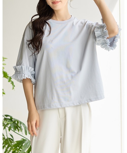 BIRTHDAY BASH(バースデイバッシュ)の「TUCK RIBBON SLEEVE TOPS(タックリボンスリーブルトップス)(Tシャツ/カットソー・レディース・ブラック/サックスブルー/ホワイト・FREE)」の16枚目の写真