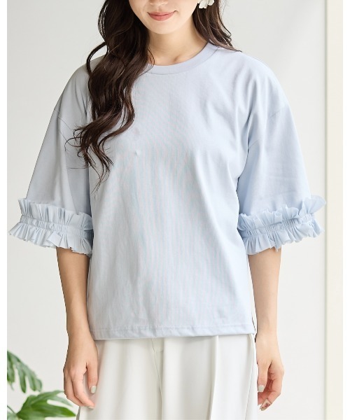 BIRTHDAY BASH(バースデイバッシュ)の「TUCK RIBBON SLEEVE TOPS(タックリボンスリーブルトップス)(Tシャツ/カットソー・レディース・ブラック/サックスブルー/ホワイト・FREE)」の17枚目の写真