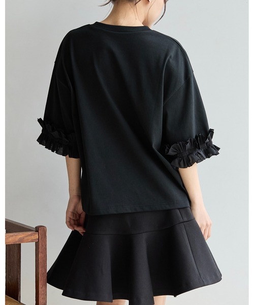 BIRTHDAY BASH(バースデイバッシュ)の「TUCK RIBBON SLEEVE TOPS(タックリボンスリーブルトップス)(Tシャツ/カットソー・レディース・ブラック/サックスブルー/ホワイト・FREE)」の13枚目の写真