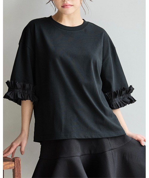 BIRTHDAY BASH(バースデイバッシュ)の「TUCK RIBBON SLEEVE TOPS(タックリボンスリーブルトップス)(Tシャツ/カットソー・レディース・ブラック/サックスブルー/ホワイト・FREE)」の12枚目の写真