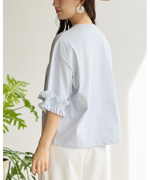 BIRTHDAY BASH(バースデイバッシュ)の「TUCK RIBBON SLEEVE TOPS(タックリボンスリーブルトップス)(Tシャツ/カットソー・レディース・ブラック/サックスブルー/ホワイト・FREE)」の19枚目の写真
